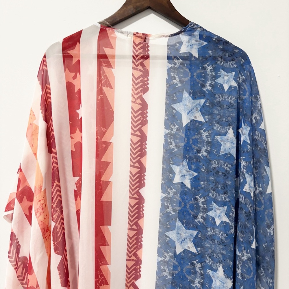 Eyeshadow Womens Sheer Kimono Blue and Red Flag USA Size Medium Stars and Strips - Picture 5 of 6